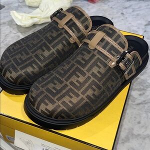 Fendi Men's Black and Brown Monogram Loafers